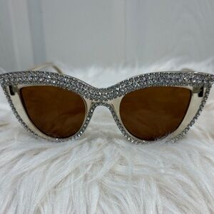 Crystal-Embellished Cat Eye Sunglasses in Brown